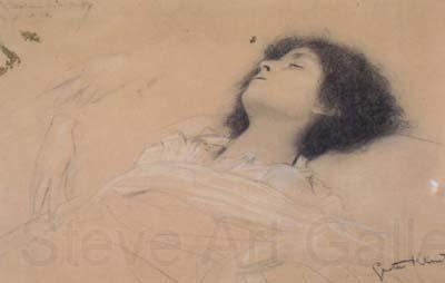 Gustav Klimt Upper Part of a Recumbent Girl,from the Right,and Two Studies of Hands (mk20) Norge oil painting art